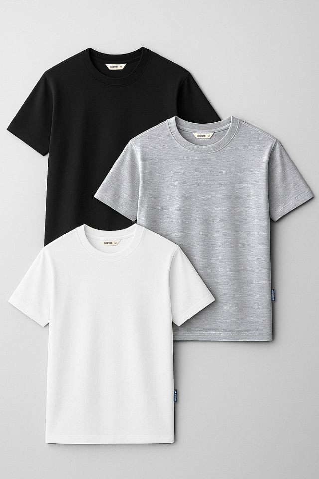 Набор футболок Basic мужская белая, черная, серый меланж КК (3шт)